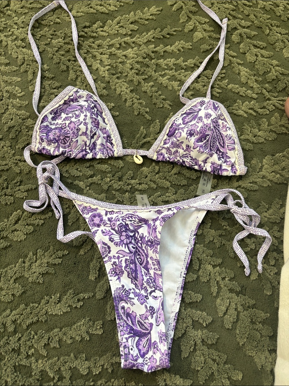Women’s Purple Paisley Tie-Side Bikini Set - Unknown Brand